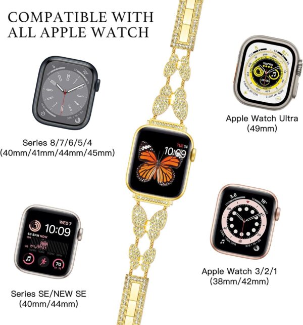 Apple Watch Serie Mode Apple Watch Series 7/8/9 (45mm) Uhrenarmband Diamant Metall – Bild 5